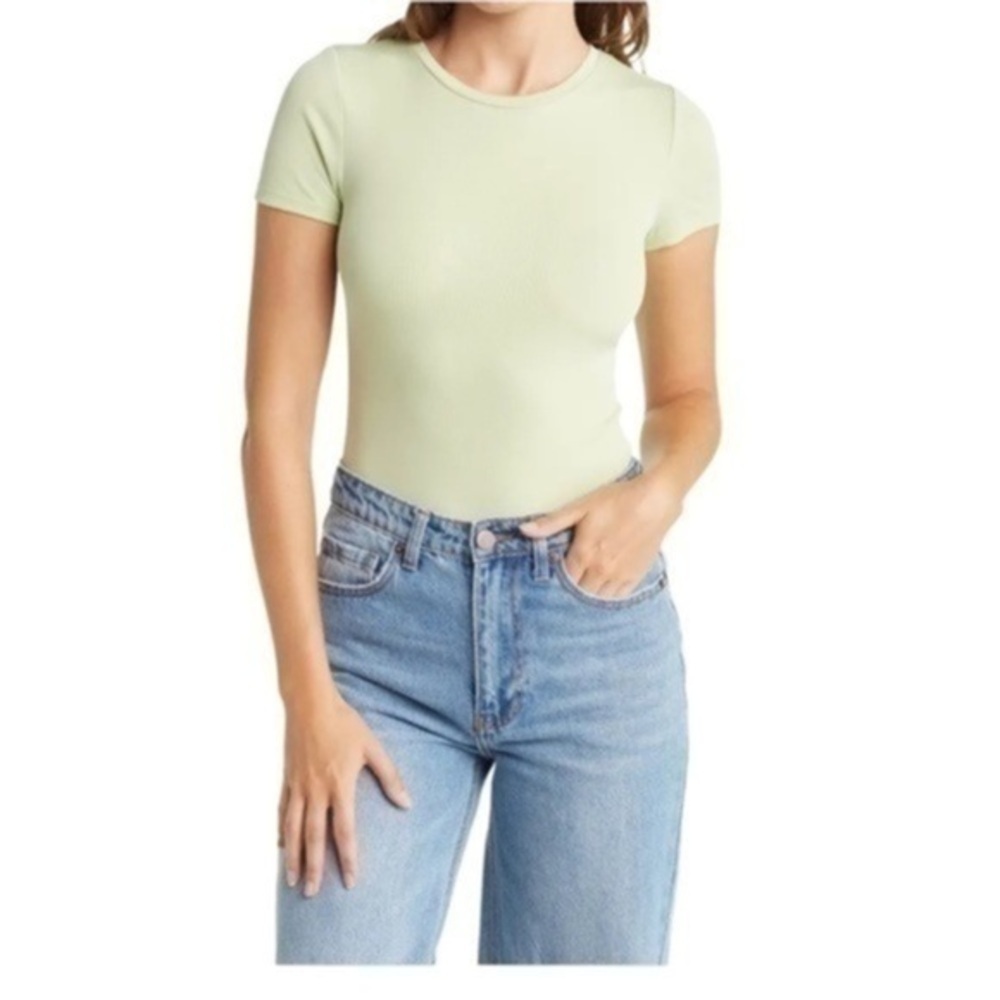 Elodie Nordstrom Mauve Rib Knit Bodysuit Crew Neck XL